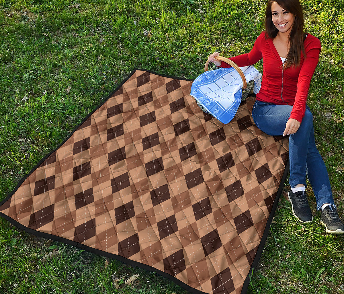 Brown Argyle Pattern Print Quilt
