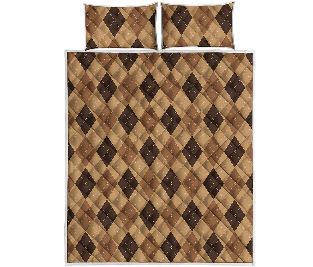 Brown Argyle Pattern Print Quilt Bed Set