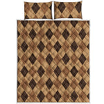 Brown Argyle Pattern Print Quilt Bed Set