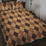 Brown Argyle Pattern Print Quilt Bed Set