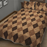 Brown Argyle Pattern Print Quilt Bed Set