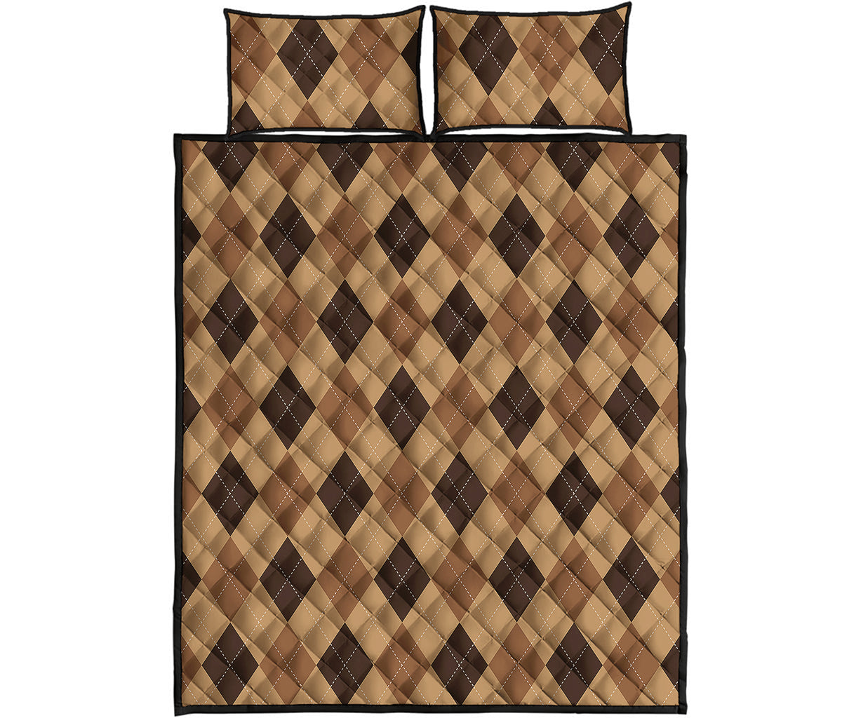 Brown Argyle Pattern Print Quilt Bed Set
