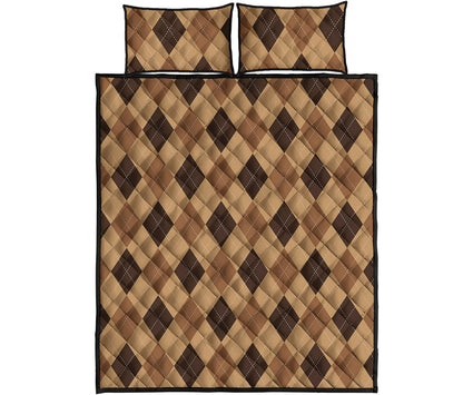 Brown Argyle Pattern Print Quilt Bed Set