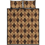 Brown Argyle Pattern Print Quilt Bed Set