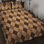 Brown Argyle Pattern Print Quilt Bed Set