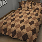 Brown Argyle Pattern Print Quilt Bed Set