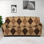 Brown Argyle Pattern Print Sofa Cover