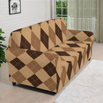 Brown Argyle Pattern Print Sofa Cover