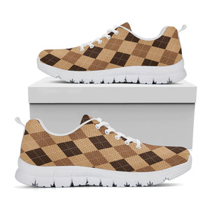 Brown Argyle Pattern Print White Sneakers