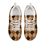 Brown Argyle Pattern Print White Sneakers