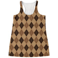 Brown Argyle Pattern Print Women's Racerback Tank Top