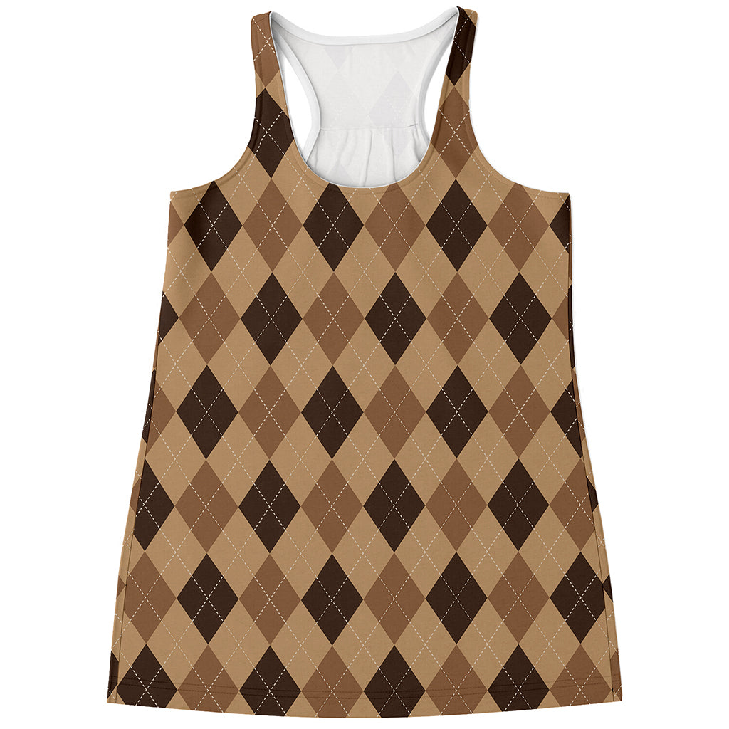 Brown Argyle Pattern Print Women's Racerback Tank Top