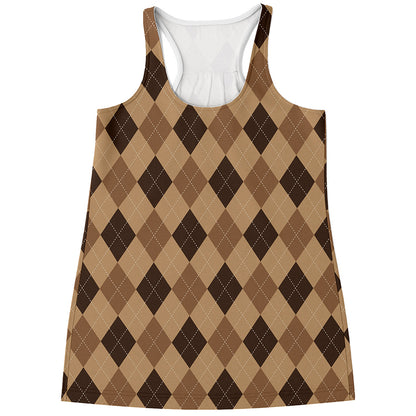 Brown Argyle Pattern Print Women's Racerback Tank Top