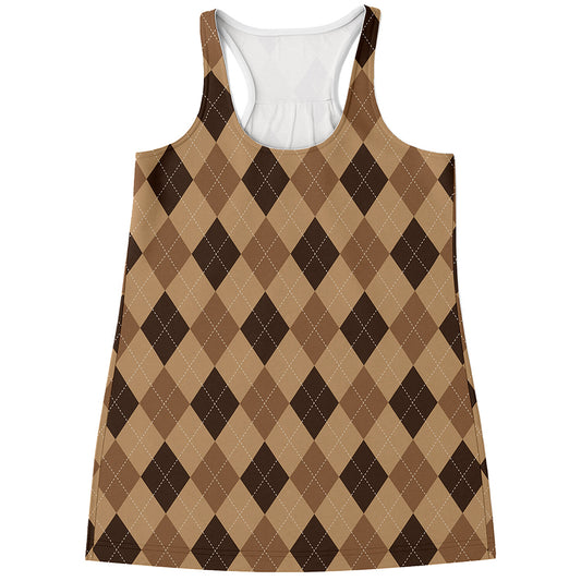 Brown Argyle Pattern Print Women's Racerback Tank Top