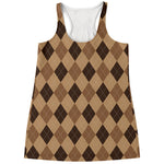 Brown Argyle Pattern Print Women's Racerback Tank Top