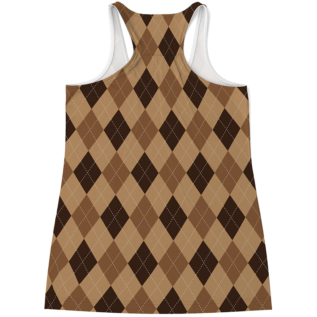 Brown Argyle Pattern Print Women's Racerback Tank Top
