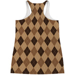 Brown Argyle Pattern Print Women's Racerback Tank Top