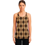 Brown Argyle Pattern Print Women's Racerback Tank Top