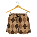 Brown Argyle Pattern Print Women's Shorts