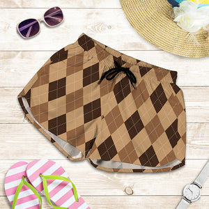 Brown Argyle Pattern Print Women's Shorts