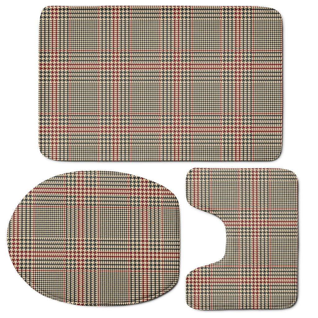 Brown Beige And Red Glen Plaid Print 3 Piece Bath Mat Set