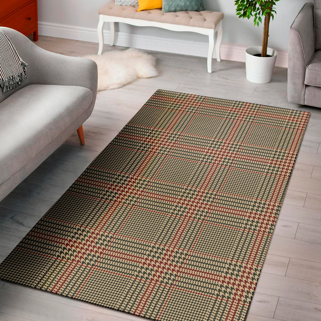 Brown Beige And Red Glen Plaid Print Area Rug