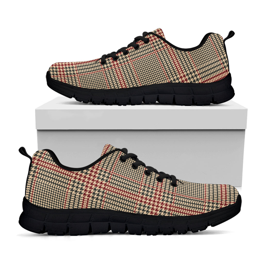 Brown Beige And Red Glen Plaid Print Black Sneakers
