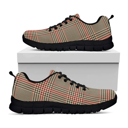 Brown Beige And Red Glen Plaid Print Black Sneakers
