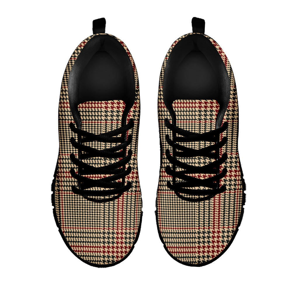 Brown Beige And Red Glen Plaid Print Black Sneakers