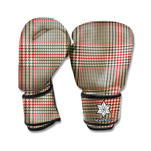 Brown Beige And Red Glen Plaid Print Boxing Gloves