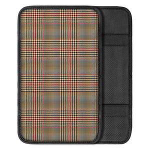 Brown Beige And Red Glen Plaid Print Car Center Console Cover