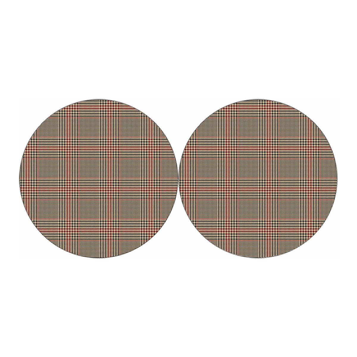 Brown Beige And Red Glen Plaid Print Car Coasters