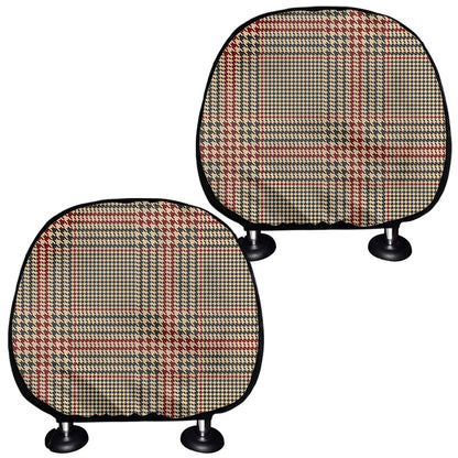 Brown Beige And Red Glen Plaid Print Car Headrest Covers