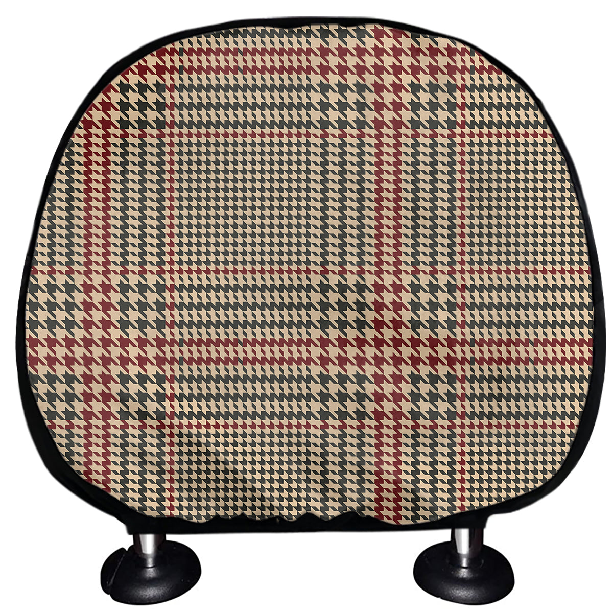 Brown Beige And Red Glen Plaid Print Car Headrest Covers