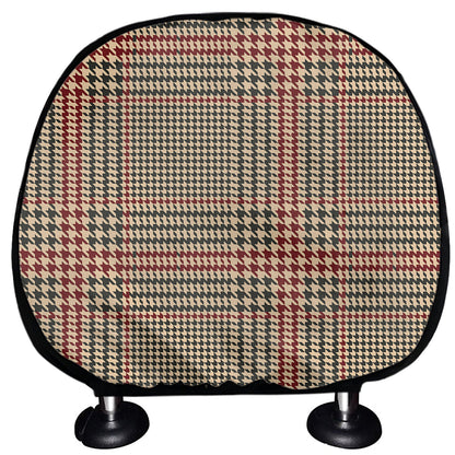 Brown Beige And Red Glen Plaid Print Car Headrest Covers