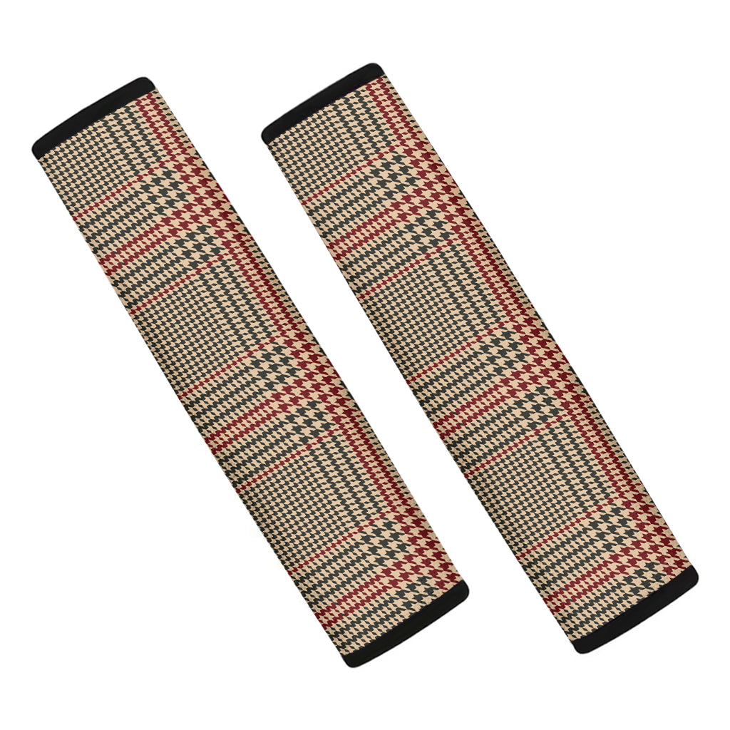 Brown Beige And Red Glen Plaid Print Car Seat Belt Covers