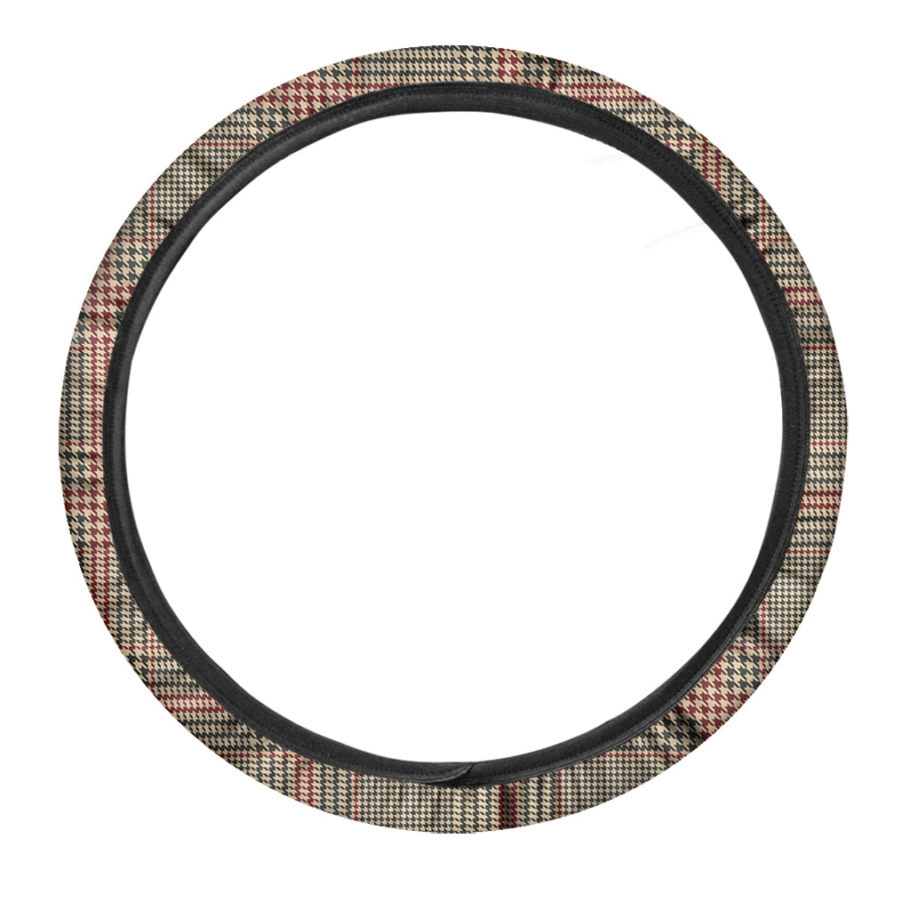 Brown Beige And Red Glen Plaid Print Car Steering Wheel Cover