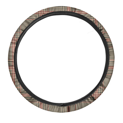 Brown Beige And Red Glen Plaid Print Car Steering Wheel Cover