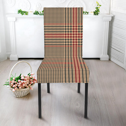 Brown Beige And Red Glen Plaid Print Dining Chair Slipcover