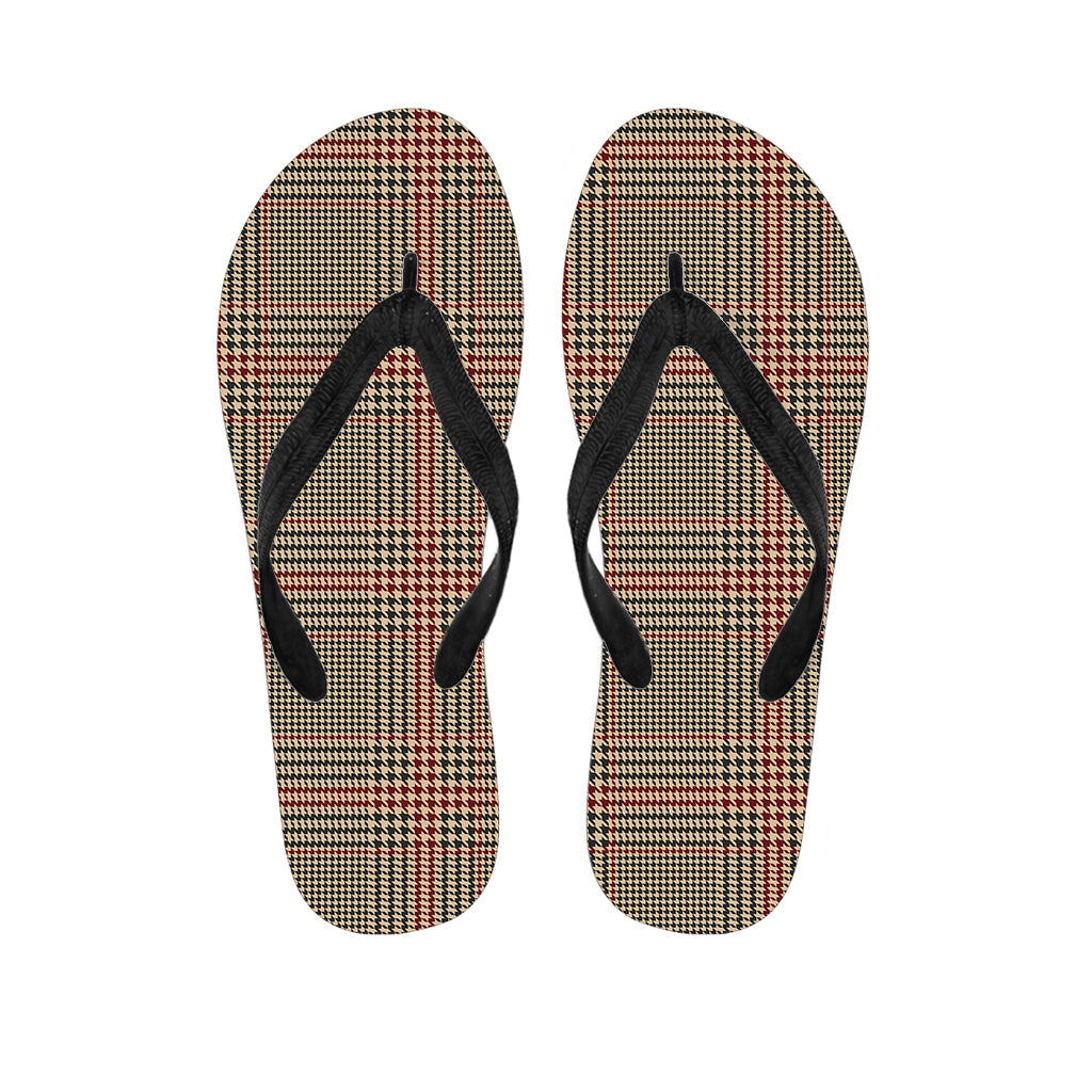 Brown Beige And Red Glen Plaid Print Flip Flops