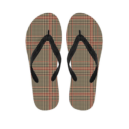 Brown Beige And Red Glen Plaid Print Flip Flops