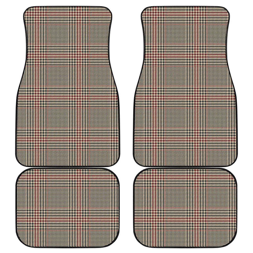 Brown Beige And Red Glen Plaid Print Front and Back Car Floor Mats