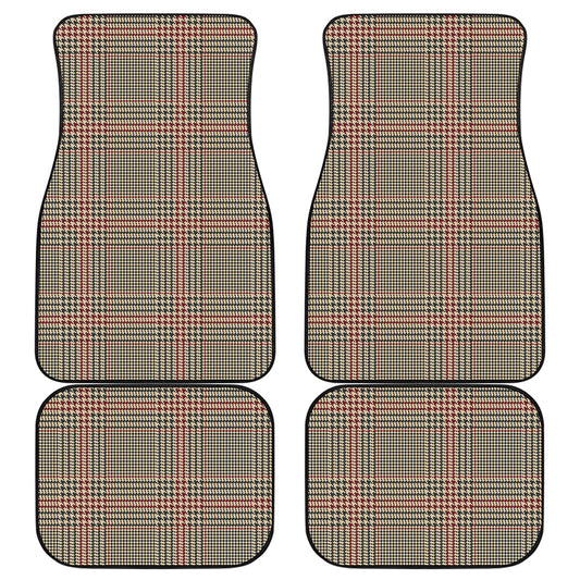 Brown Beige And Red Glen Plaid Print Front and Back Car Floor Mats