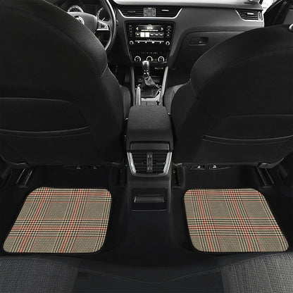 Brown Beige And Red Glen Plaid Print Front and Back Car Floor Mats