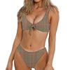 Brown Beige And Red Glen Plaid Print Front Bow Tie Bikini