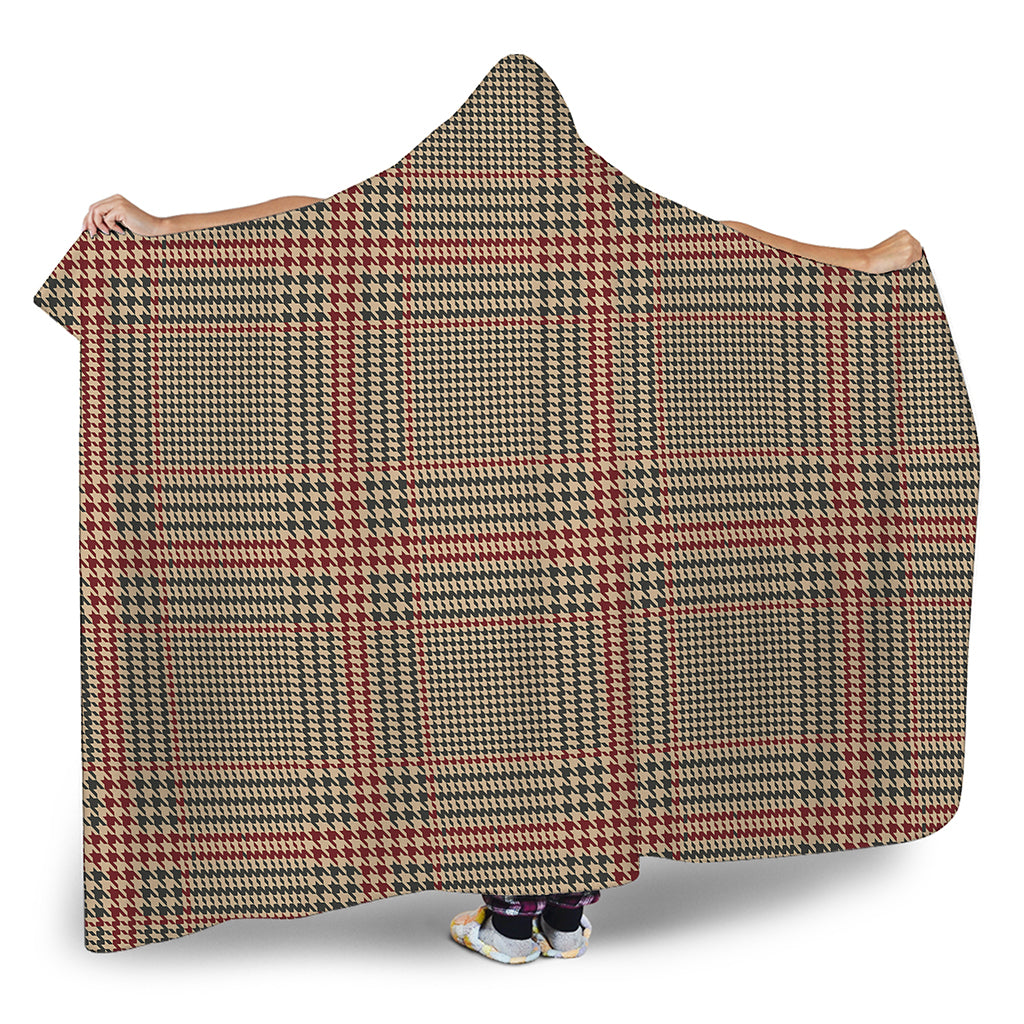 Brown Beige And Red Glen Plaid Print Hooded Blanket