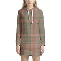 Brown Beige And Red Glen Plaid Print Pullover Hoodie Dress