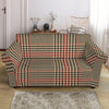 Brown Beige And Red Glen Plaid Print Loveseat Slipcover