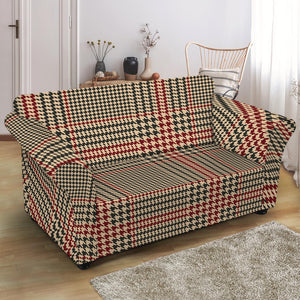 Brown Beige And Red Glen Plaid Print Loveseat Slipcover