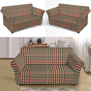 Brown Beige And Red Glen Plaid Print Loveseat Slipcover